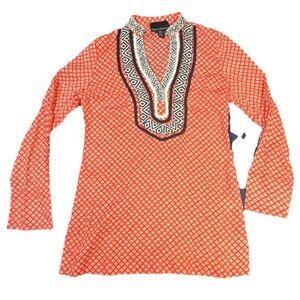 Cynthia Rowley Women’s XS Geometric Tunic V Neck Long Sleeve Statement Bold